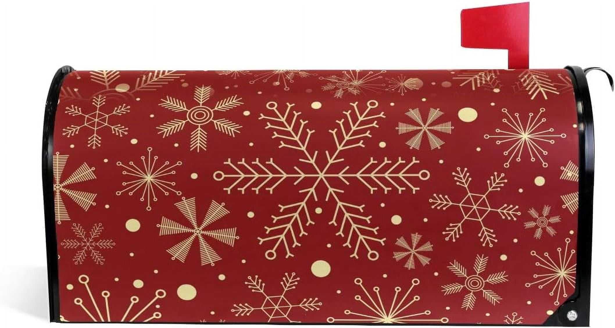 Christmas Snowflakes On Dark Red Magnetic Mailbox Cover for Standard Mailboxes