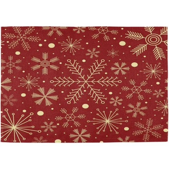 Christmas Snowflakes On Dark Red Placemats, Washable Table Place Mats for Kitchen Dining Home Table Decoration 12 x 18 inches,Set of 6