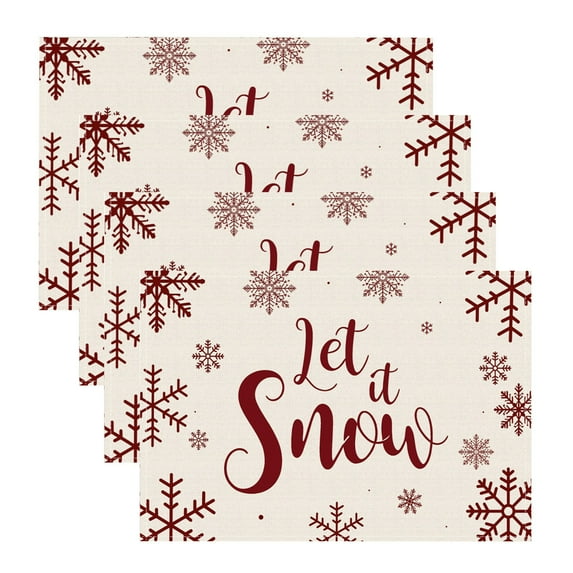 Christmas Snowflakes Placemats Set of 4, 12x18 Inch Christmas Table Mats for Party Kitchen Dining Decoration Seasonal Winter Xmas Holiday Rustic Table Mats for Dining Table Christmas Christmas