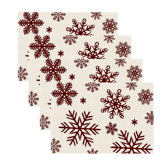 Christmas Snowflakes Placemats Set of 4, 12x18 Inch Christmas Table Mats for Party Kitchen Dining Decoration Seasonal Winter Xmas Holiday Rustic Table Mats for Dining Table Christmas Christmas