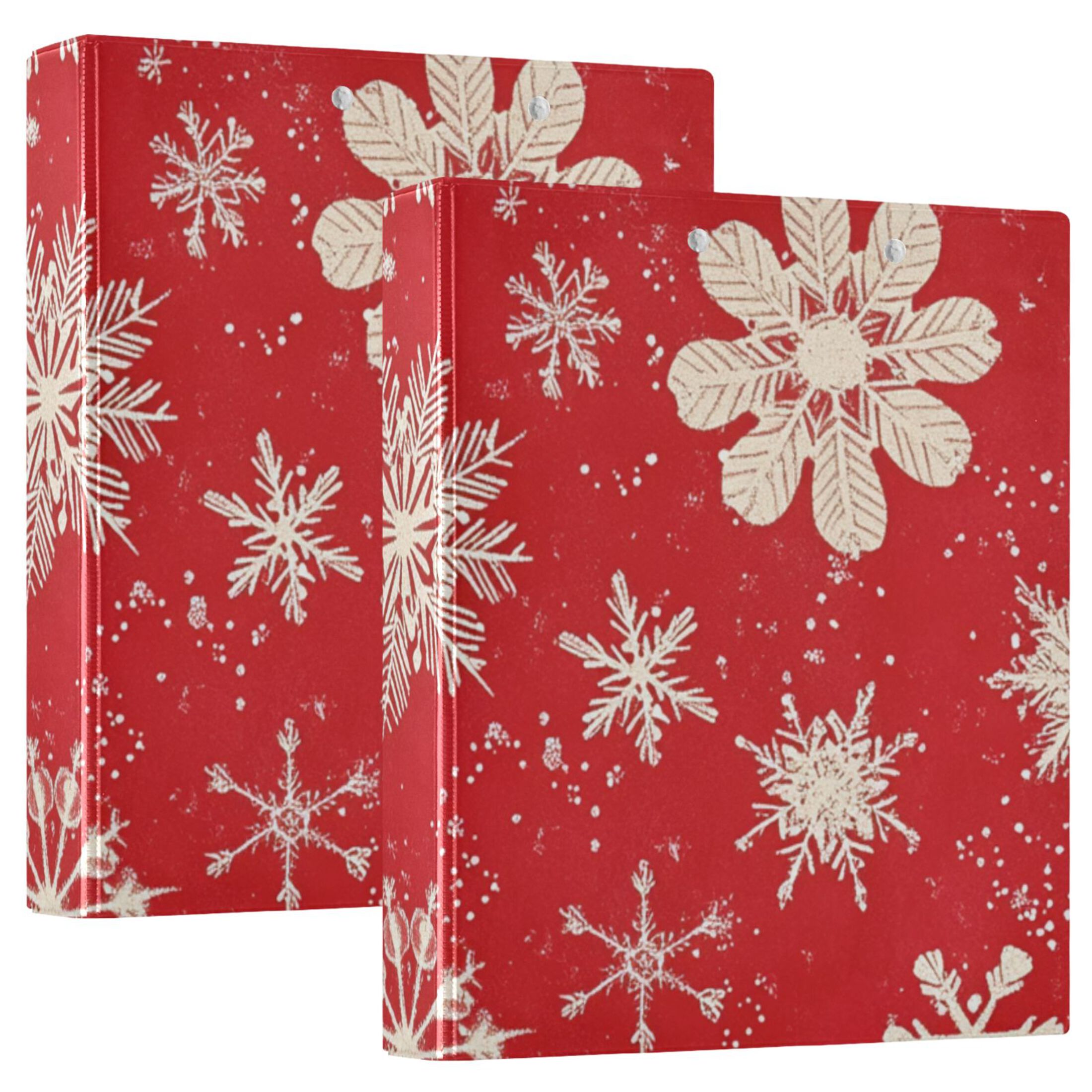 Christmas Snowflakes Red 3 Ring Binders 1.5 inch Hardcover File Folders with Interior Pockets A4 Size Organizer for School Office Hospital