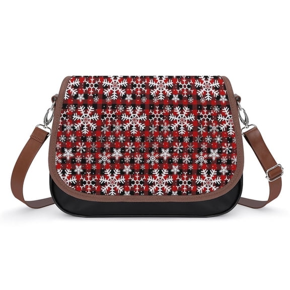 Christmas Snowflakes with Red And Black Buffalo Plaid Pattern Vintage Crossbody Bag for Women Medium Leather Hobo Bags Shoulder Bag Classic City Leather Satchels