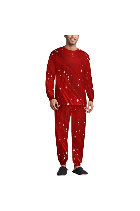 Christmas Snowflakes Red Men's Pajama Set Sleepwear Pjs Lightweight Long Sleeve Crewneck Shirts and Bottoms Soft Comfy Sleep Sets 2XL