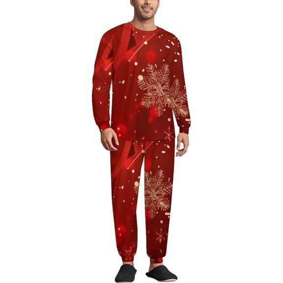 Christmas Snowflakes Red Men's Pajama Set Sleepwear Pjs Lightweight Long Sleeve Crewneck Shirts and Bottoms Soft Comfy Sleep Sets M