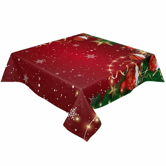 Christmas Snowflakes Red Square/Round Tablecloths 60x60,Winter Xmas Balls Pine Branches Table Cloth Table Cover Indoor/Outdoor Tabletop Decor for Wedding Holiday Party Dinner Baby Shower