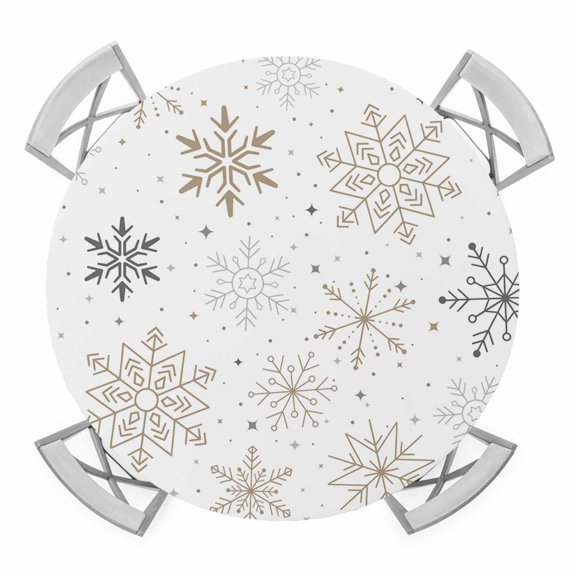 Christmas Snowflakes Round Tablecloth for 36-44 Inch Tables,Fitted Table Cover with Elastic Edge,Modern Xmas Winter Minimalist Waterproof Outdoor Table Cloth Protector for Patio Garden Dinner Picnic