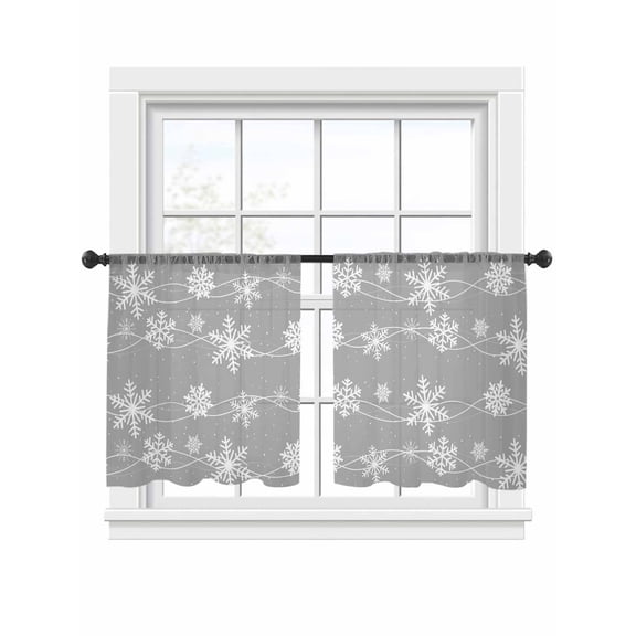Christmas Snowflakes Sheer Curtains 54 inches Long, Winter White Waves Dot Snowflake Grey Texture Light Filtering Sheer Window Curtains Rod Pocket Voile Drapes for Bedroom Living Room, 52"Wx54"L