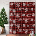 thumbnail image 1 of Christmas Snowflakes Shower Curtain, 66" x 72", Winter Blue Waves Retro Red Black Plaid Waterproof Bathroom Curtain Washable Shower Curtain Set with 12 Hooks, 1 of 6
