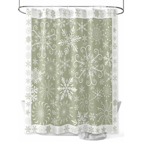Christmas Snowflakes Shower Curtain Set ，Waterproof Fabric Shower Curtains Sage Green Vintage Art Texture Shower Curtains for Bathroom,Bathroom Decor 72"x72"