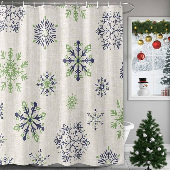 Christmas Snowflakes Shower Curtains for Bathroom, Xmas Green Blue Waterproof Fabric Shower Curtain for Bathroom Bathtub Decoration, Machine Washable, 54x"78"
