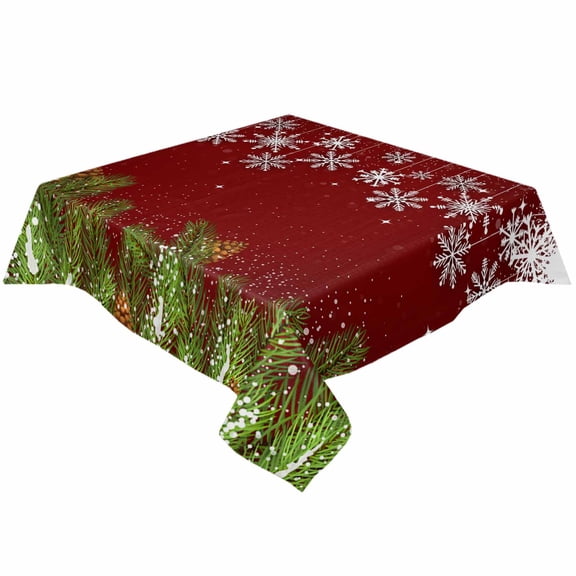 Christmas Snowflakes Square/Round Tablecloths 52x52,Winter Lantern Balls Pine Branches Table Cloth Table Cover Indoor/Outdoor Tabletop Decor for Wedding Holiday Party Dinner Baby Shower
