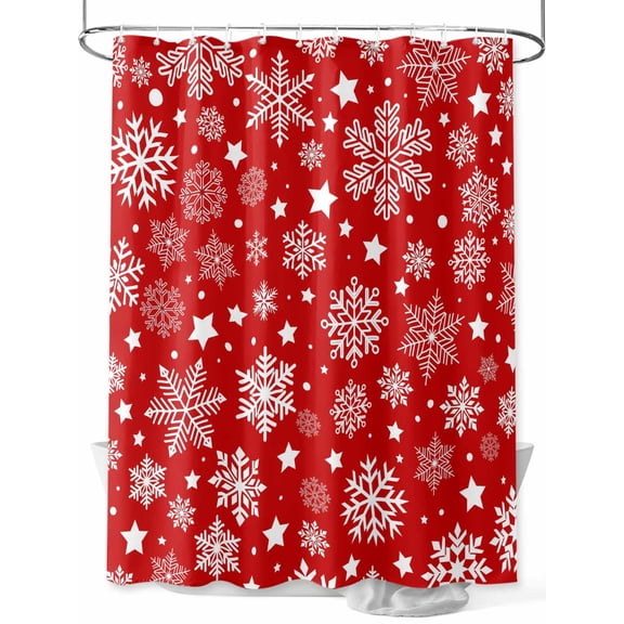 Christmas Snowflakes Standard Shower Curtain Set, Waterproof Shower Curtains for Bathroom, Winter Xmas Red White Washable Fabric Cloth Bath Curtain for Bathtub Decoration with Hooks 72x72 Inches