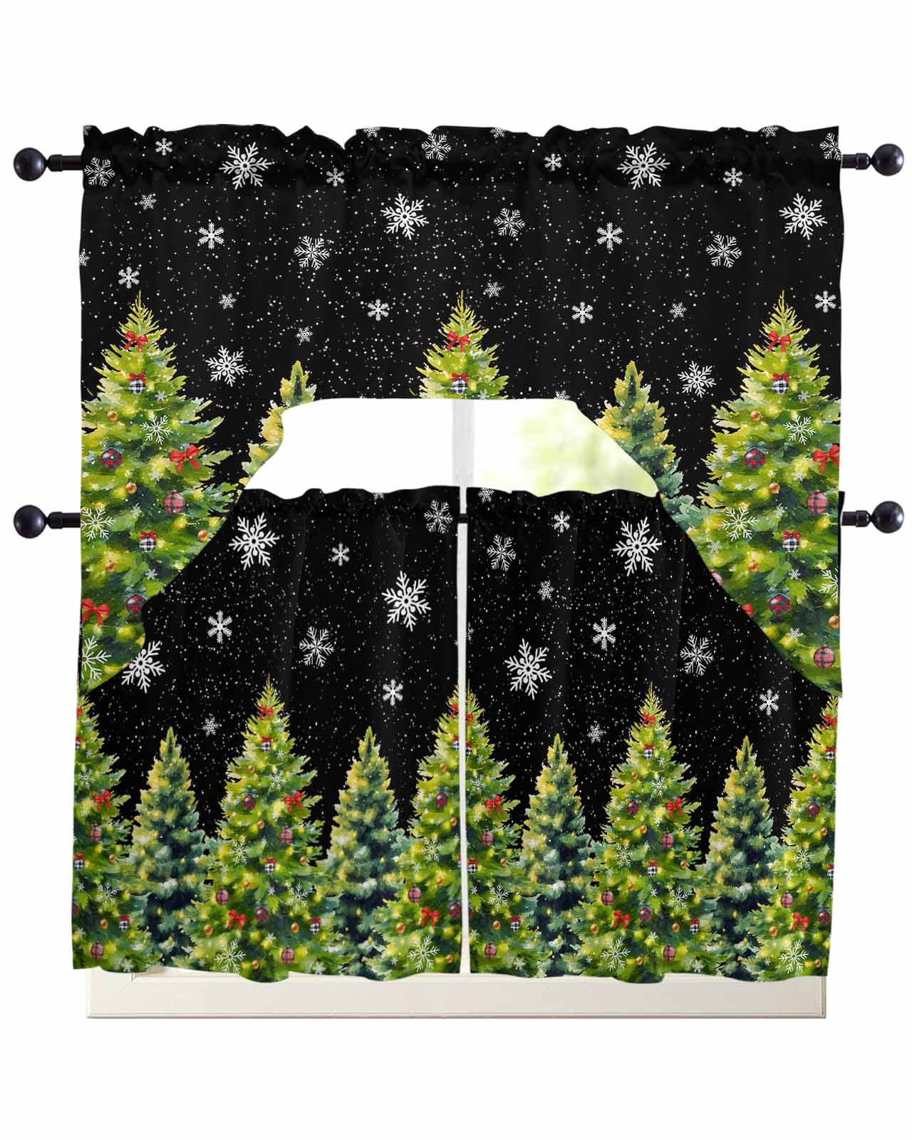 Visual Reference: Christmas Snowflakes Swag Kitchen Curtains Sets For Windows 24 Inch