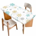 thumbnail image 1 of Christmas Snowflakes Table Cloths for 6 Foot Rectangle Tables, Winter Xmas Snow Yellow Teal Blue Patio Waterproof Elastic Fitted Tablecloths, Washable Rectangular Table Cover for Camping, 1 of 8