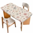 thumbnail image 1 of Christmas Snowflakes Table Cloths for 6 Foot Rectangle Tables, Xmas Snowy Winter Beige Patio Waterproof Elastic Fitted Tablecloths, Washable Rectangular Table Cover for Camping, 1 of 8