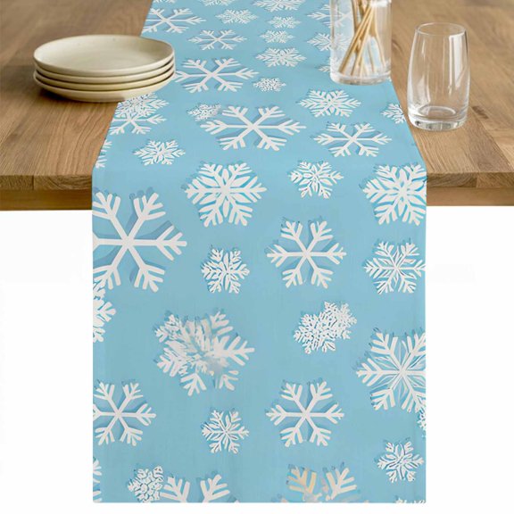 Christmas Snowflakes Table Runner 48 Inches Long Farmhouse Dress Scarves, Winter Snowflake Xmas Snows Blue Dining Tablerunner for Coffee Table/Kitchen Island/Party Décor, 13" x 48"