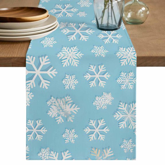 Christmas Snowflakes Table Runner 48 Inches, Winter Snowflake Xmas Snows Blue Bed Runner Dresser Scarves Tabletop for Indoor Outdoor Parties/Ceremony/Banquet, 13" x 48"