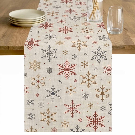 Christmas Snowflakes Table Runner - 70 Inch Long Xmas Snowy Winter Beige Cotton and Linen Blended Dress Scarves Farmhouse Table Runner for Kitchen Dining, Coffee Table, 13" x 70"