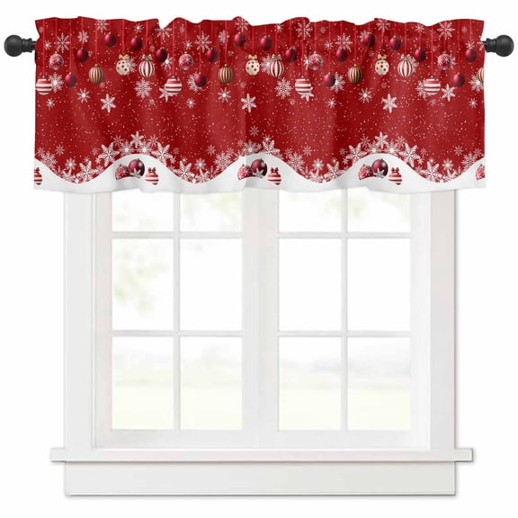 Christmas Snowflakes Valances for Windows, Xmas Balls Light Filtering Window Treatment Valances, Rod Pocket Small Curtains for Kitchen/Bathroom, 60"x14"