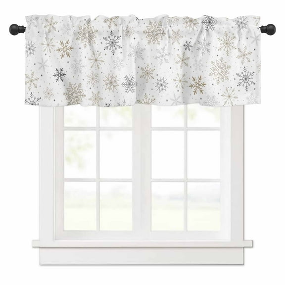 Christmas Snowflakes Valances for Windows Xmas Winter White Background Rod Pocket Curtain Valance Window Treatment Short Curtains for Kitchen Living Room, 60"x18"