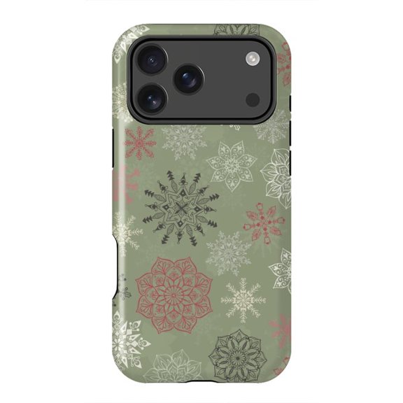 Christmas Snowflakes on Dark Green Festive Winter Art for iPhone 17 16 15 14 13 12 11 Pro Max
