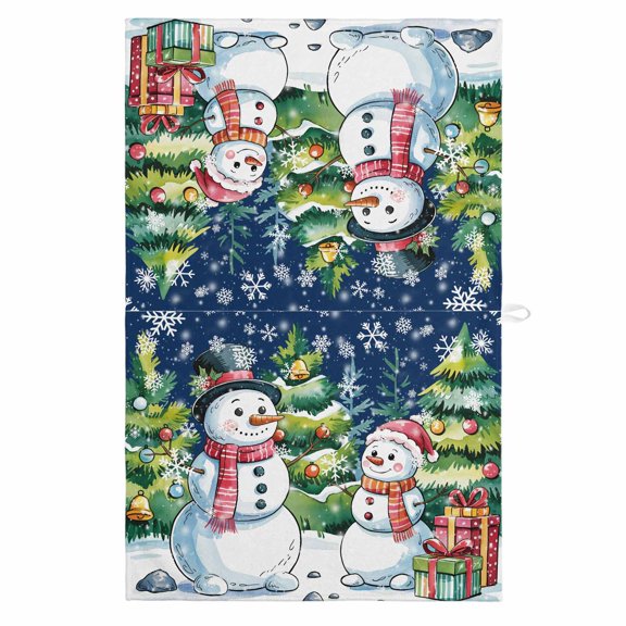 Christmas Snowman 1 Pack Kitchen Towel, Water Absorbent Dish Towel, Winter Snowflakes Xmas Trees Navy Blue Decorative Hand Towels - Quick Drying Cloth for Cooking Baking, 18x28 Inch