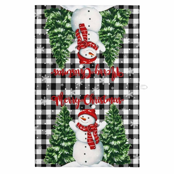 Christmas Snowman 1 Pack Kitchen Towel, Water Absorbent Dish Towel, Xmas Tree Black White Checkered Snowflake Decorative Hand Towels - Quick Drying Cloth for Cooking Baking, 18x28 Inch