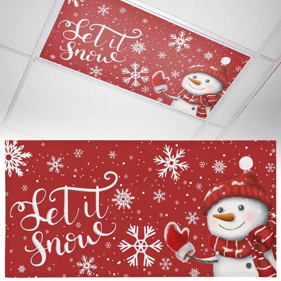 Christmas Snowman 1 Piece Winter Showflake Red Magnetic Fluorescent Light Covers, 2x4 Ft, Magnetic Light Covers for Ceiling Lights Classroom Office Home Decor