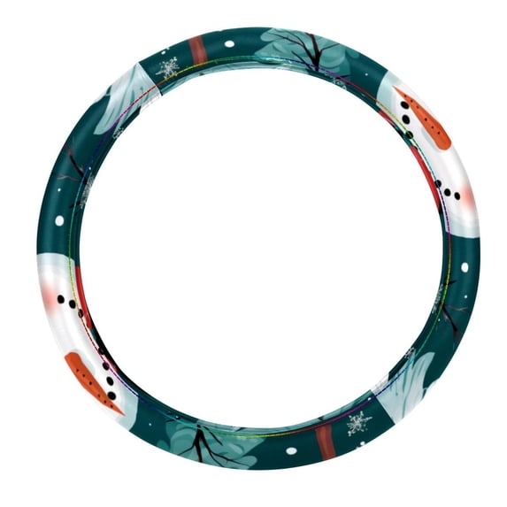 Christmas Snowman 14.5 Inch Printing PVC Leather Car Wheel Cover Steering Wheel Cover Auto Accessories