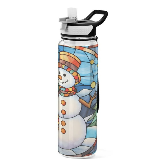 Christmas Snowman 32oz Water Bottles with Straw Tritan Leakproof Sports Bottle BPA Free Clear for Fitness Gym Swimming Cycling