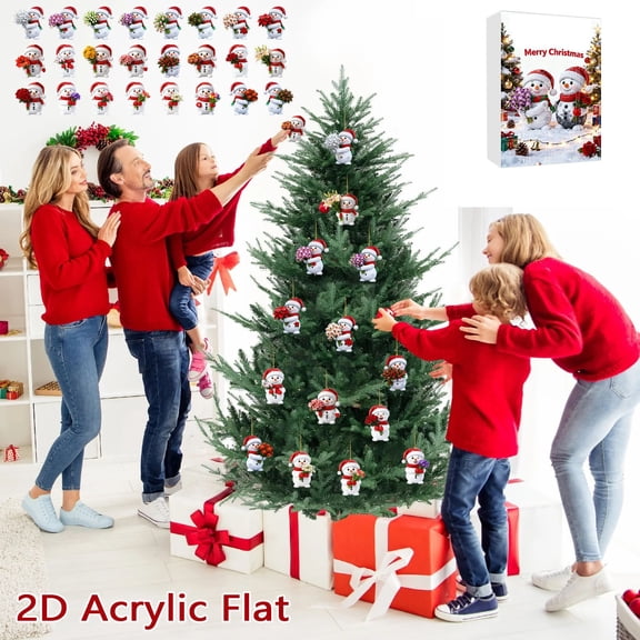 Christmas Snowman Advent Calendar 2025 - 24-Day 2D Acrylic Countdown Ornaments, Daily Surprise Hanging Decor for Tree and Fireplace Reusable Holiday Gift Cute Snowman Christmas Decoration