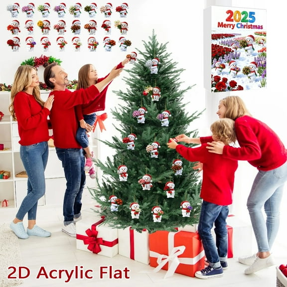 Christmas Snowman Advent Calendar 2025 - 24-Day 2D Acrylic Countdown Ornaments, Daily Surprise Hanging Decor for Tree and Fireplace Reusable Holiday Gift Cute Snowman Christmas Decoration