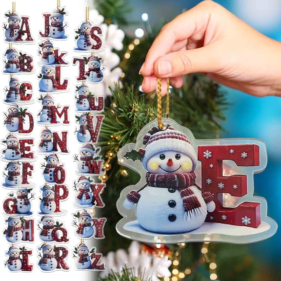 Christmas Snowman Alphabet Letter Ornament "E" 26 Letters 2D Flat Acrylic 8x8cm Hanging Tree Decor