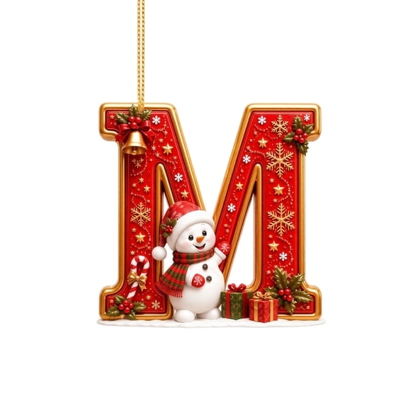 Christmas Snowman Alphabet Ornament,26 Letters Red Acrylic Tree Hanging Decor,Personalized Holiday Ornament for Christmas Home Decor