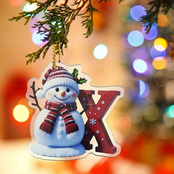 Christmas Snowman Alphabet Ornaments - Cute 2D Flat Personalized A-Z Pendants, Christmas Baubles for Tree Mantel and Gift Tag