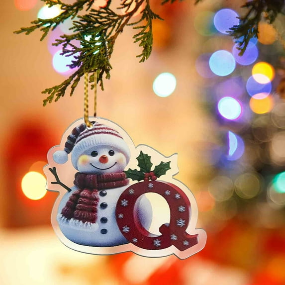 Christmas Snowman Alphabet Ornaments - Cute 2D Flat Personalized A-Z Pendants, Christmas Baubles for Tree Mantel and Gift Tag