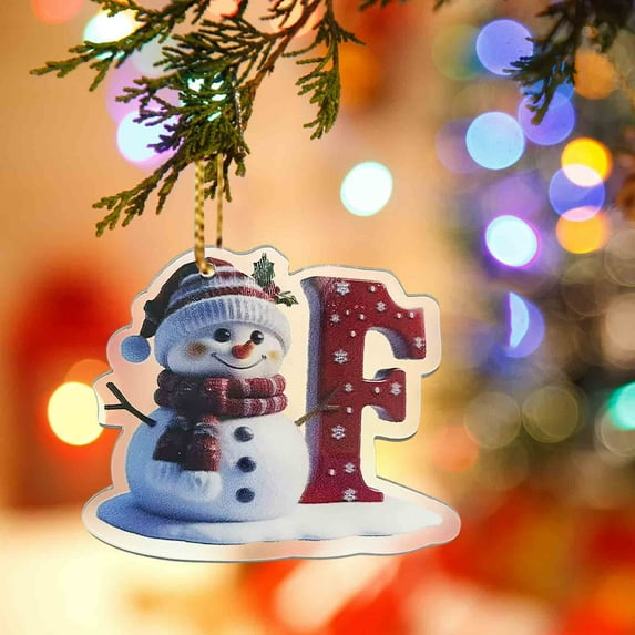 Christmas Snowman Alphabet Ornaments - Cute 2D Flat Personalized A-Z Pendants, Christmas Baubles for Tree Mantel and Gift Tag