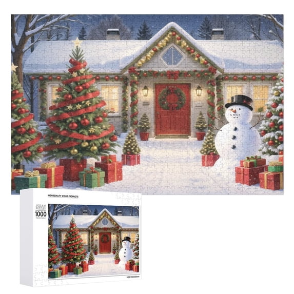 Christmas Snowman And Cabin Holiday,Christmas Festival 1000 Piece Jigsaw Puzzle for Adults Challenging Puzzle Perfect for Game Nights - A003