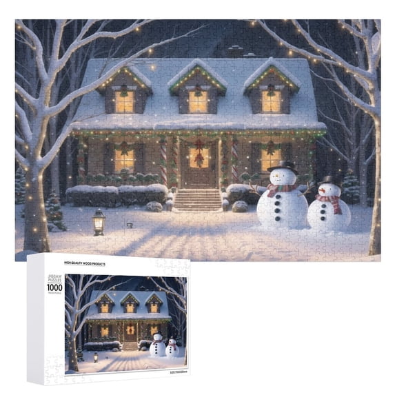 Christmas Snowman And House Holiday,Christmas Festival 1000 Piece Jigsaw Puzzle for Adults Challenging Puzzle Perfect for Game Nights - A010