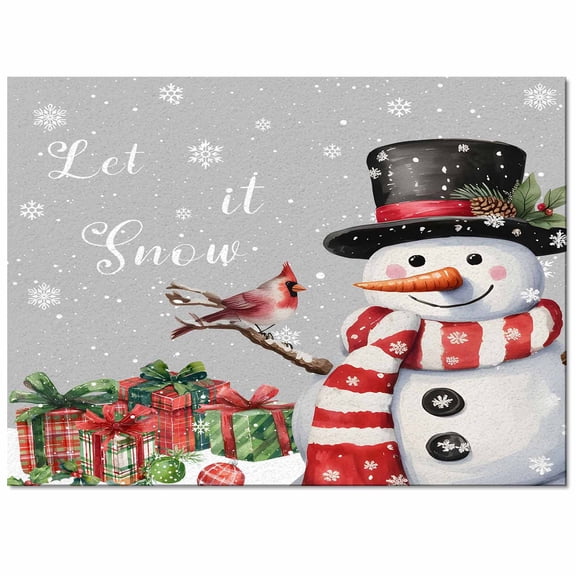 Christmas Snowman Area Rug 2x3ft Snowflake Gift Bird Winter Gray Non-Slip Washable Square Rugs Soft Felt Indoor Floor Mat for Bedroom Kitchen Living Room Bathroom