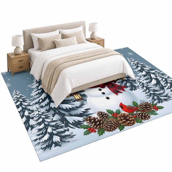 Christmas Snowman Area Rug 6'x9', Rustic Winter Snowy Pine Tree ...