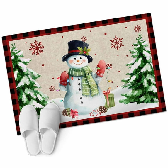 Christmas Snowman Area Rug 2x3ft Winter Xmas Pine Tree Snow Linen Red ...