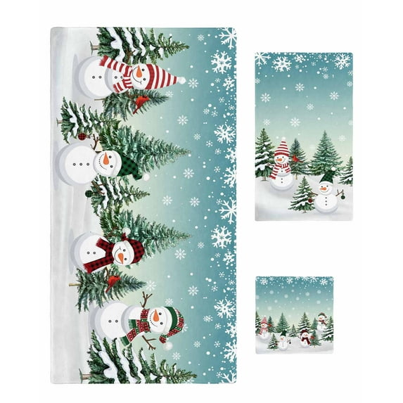 Christmas Snowman Bath Towels for Bathroom Set,Luxury Microfiber Towels Gifts for Women,Quick Dry Beach Kitchen Hand Hair Face Towel and Dish Washcloth,Xmas Snowflake Tree Winter Yoga Gym Towels+Set