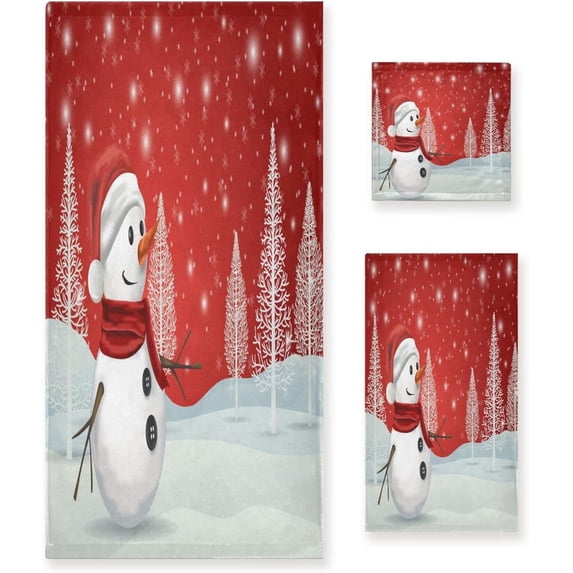 Christmas Snowman Bath Towels Set of 3 Bathroom Decoration Towels Soft Absorbent Multi-Purpose Hand Towels Washcloths for Home Kitchen Hotel Gym Swim Spa Washcloth Gift