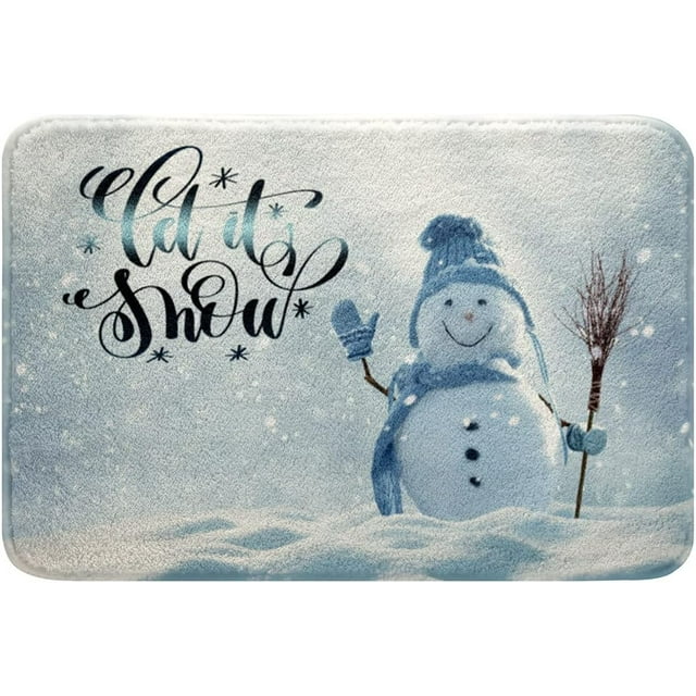 Christmas Snowman Bathroom Rug,3D Fantasy Snow View Bath Indoor Doormat