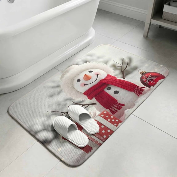 Christmas Snowman Bathroom Rugs Non Slip Washable Bath Mat Absorbent Low Pile Front Door Mat Xmas Balls Winter Gift Holiday Indoor Doormat for Kitchen Entryway Shower Decor Accessories 15.7"x23.6"