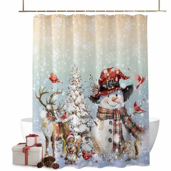 Christmas Snowman Bathroom Shower Curtain Rainbow Xmas Tree Elk Winter Bird Waterproof Washable Shower Curtains for Bathtub Bath Decor with Grommets and Hook 72 X 72 Inch