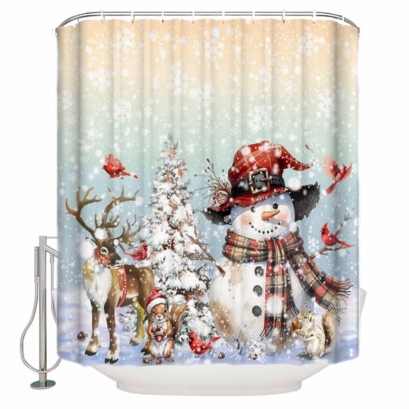 Christmas Snowman Bathroom Shower Curtains with 12 Hooks Polyester Waterproof Shower Curtain for Stalls and Bathtubs Rainbow Xmas Tree Elk Winter Snowflake Decorative Bathroom Curtain 72x72 Inches