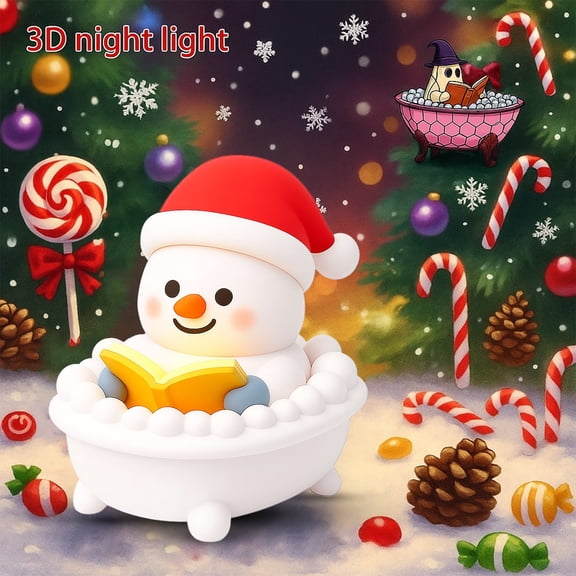 Christmas Snowman Bathtub Reading Night Light Ornament, Desktop Decorative Light, Cute Bathroom Bubble Night Light Decor, for Xmas Party Reader Decro Christmas Decorations Christmas Gifts