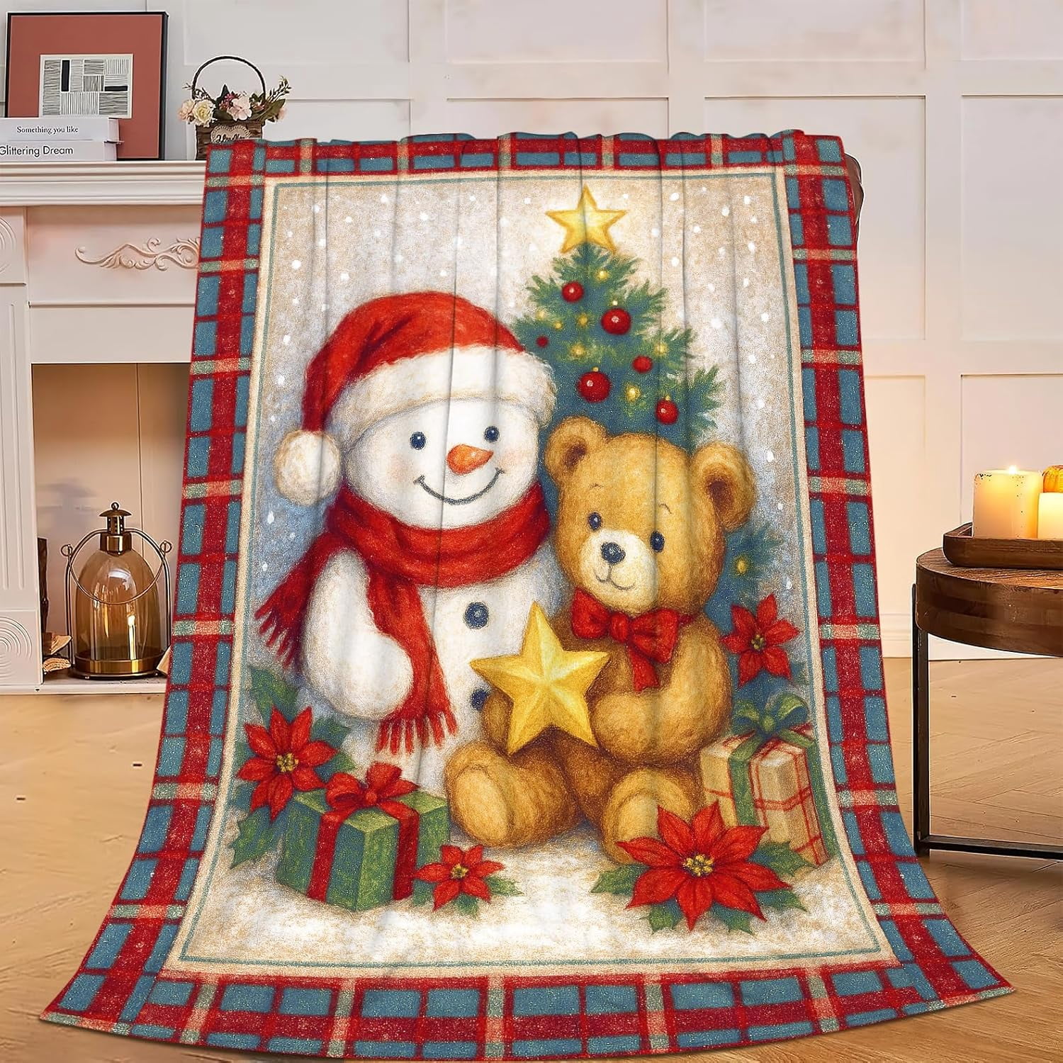 Christmas Snowman Bear Blanket Super Soft Warm Fluffy Fleece Flannel Christmas Tree Blanket Cozy Fuzzy Plush Stuff Bedding Blankets Gifts for Women Users men Women Adults 60"X50"